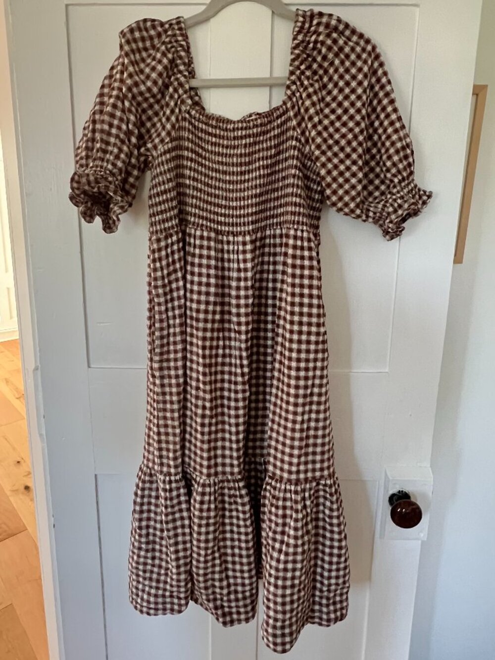 Madewell Brown and Cream Gingham Midi Dress